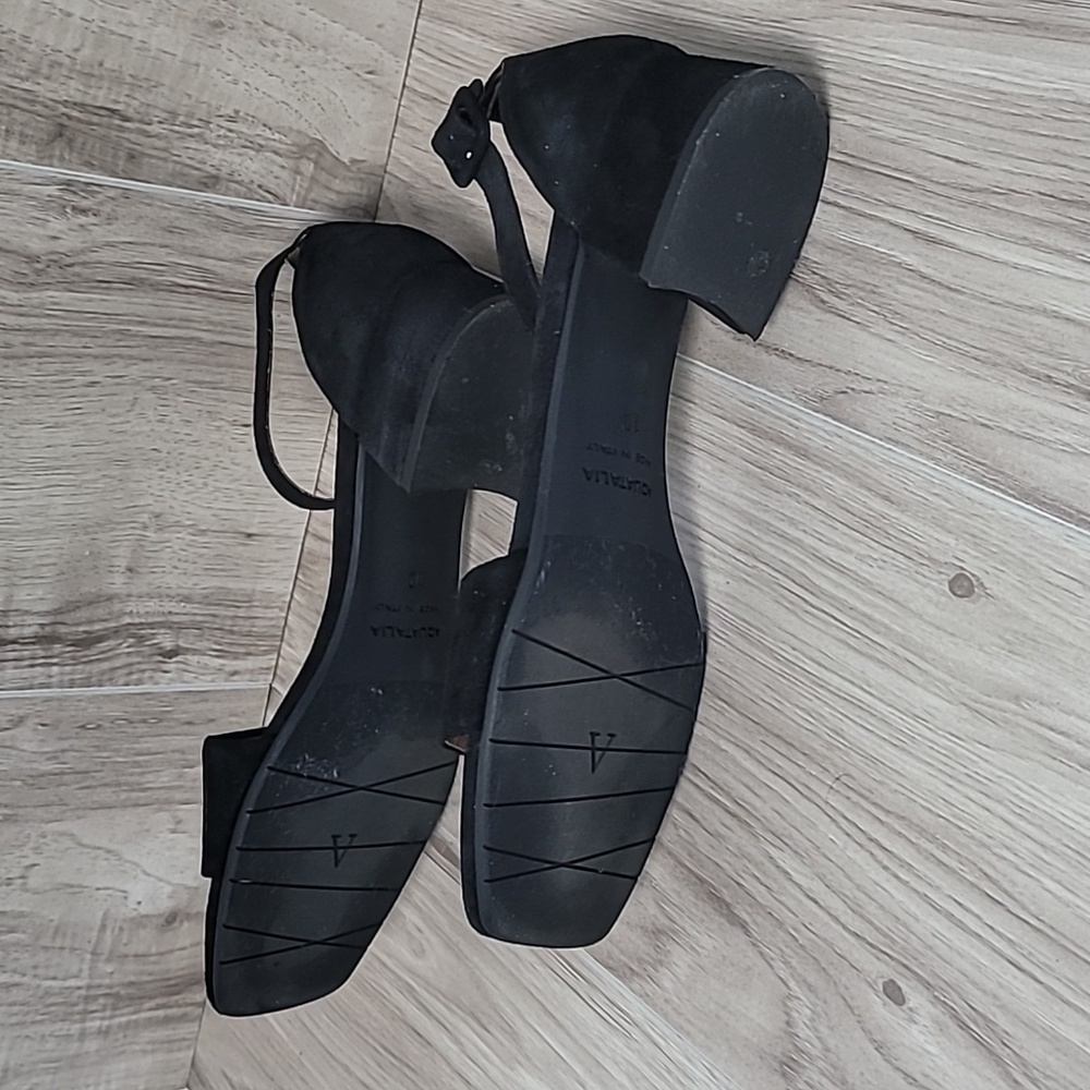 Aquatalia Hildy Black Suede Block Heel Sandals Size 10 Ankle Strap - Picture 6 of 6